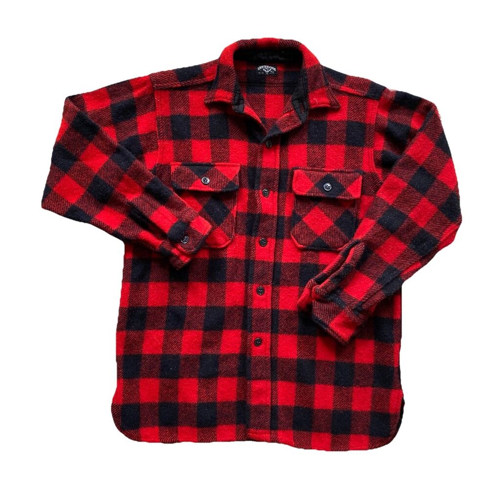Vintage Winter King Wool Shirt Buffalo Plaid Medium 50s 60s Red Black